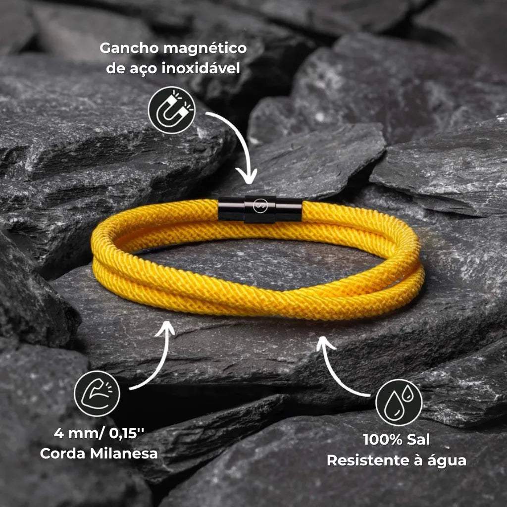 Pulseira casual amarela com textura firme e encaixe seguro