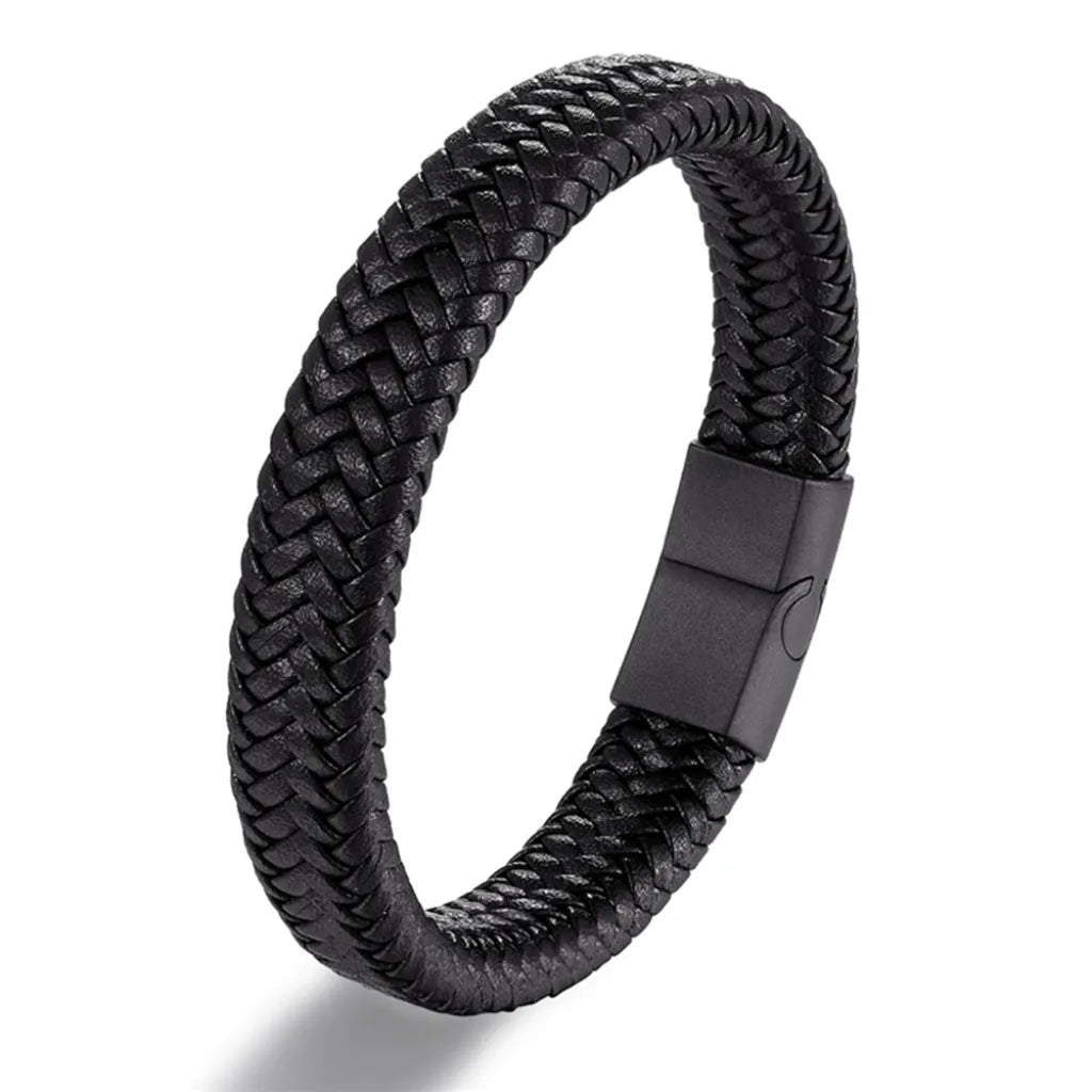 Pulseira masculina Forge Ravien com couro trançado e fecho magnético