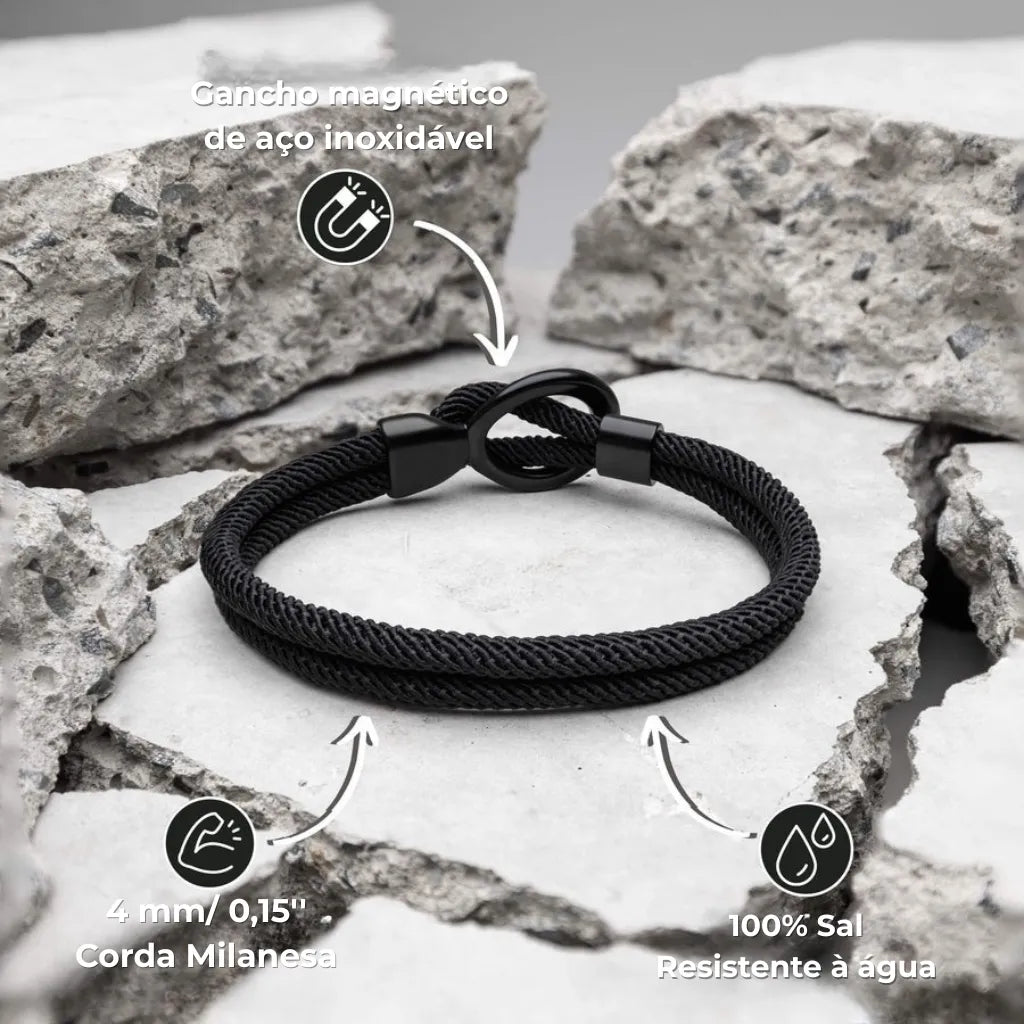 Acessório masculino preto com nylon de 4 mm e visual urbano